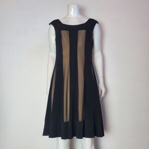 Vintage 90s Connected Black Tan Striped Dress